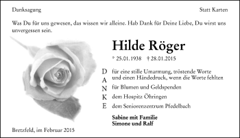 Traueranzeige von Hilde Röger 