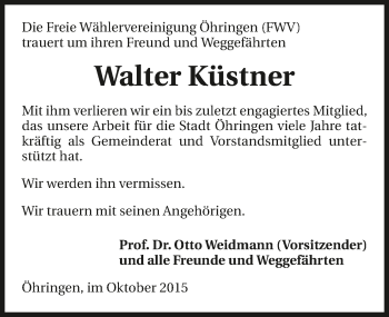 Traueranzeige von Walter Küstner 