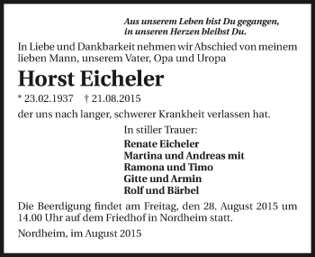 Traueranzeige von Horst Eicheler 