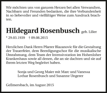 Traueranzeige von Hildegard Rosenbusch 