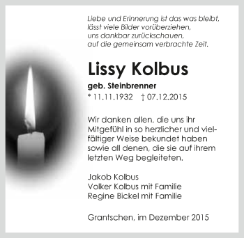 Traueranzeige von Lissy Kolbus 