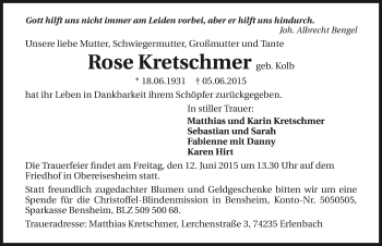 Traueranzeige von Rose Kretschmer 
