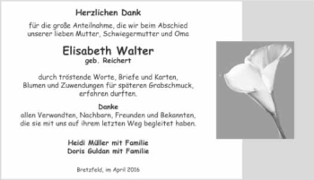 Traueranzeige von Elisabeth Walter 