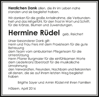 Traueranzeige von Hermine Rüdel 