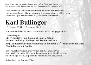 Traueranzeige von Karl Bullinger 