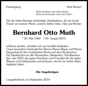Traueranzeige von Bernhard Otto Muth 