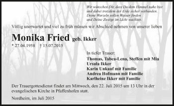 Traueranzeige von Monika Fried 