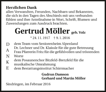 Traueranzeige von Gertrud Möller 