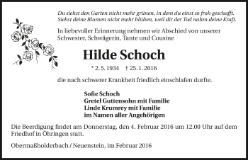Traueranzeige von Hilde Schoch 