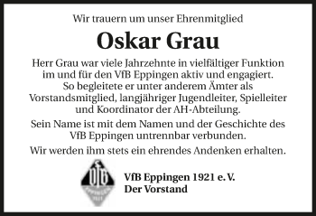 Traueranzeige von Oskar Grau 