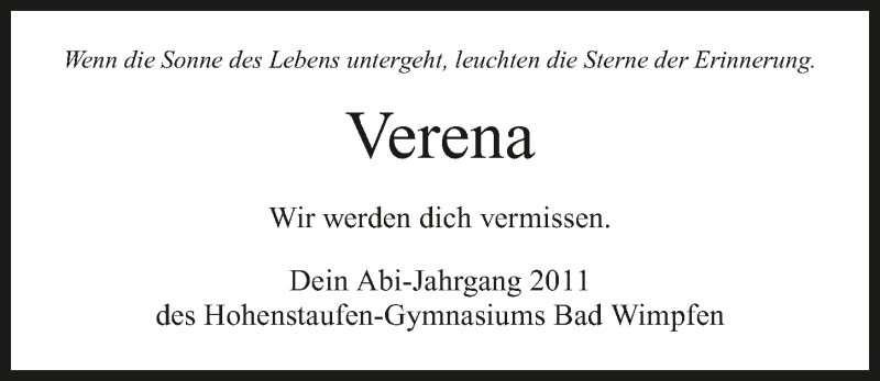 Traueranzeige für Verena Geml vom 09.01.2016 aus 