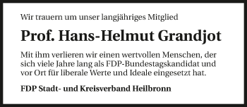 Traueranzeige von Hans-Helmut Grandjot 