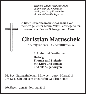 Traueranzeige von Christian Matuschek 