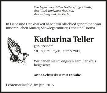 Traueranzeige von Katharina Teller 