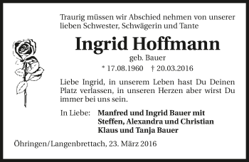 Traueranzeige von Ingrid Hoffmann 