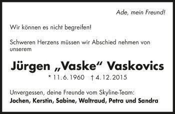 Traueranzeige von Jürgen Vaskovics 
