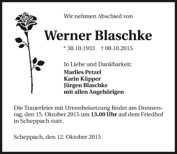 Traueranzeige von Werner Blaschke 
