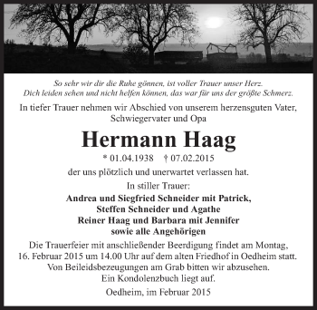Traueranzeige von Hermann Haag 