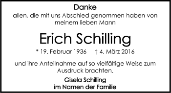 Traueranzeige von Erich Schilling 
