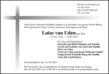 Traueranzeige von Luise van Uden 