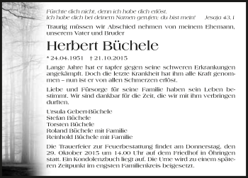 Traueranzeige von Herbert Büchele 