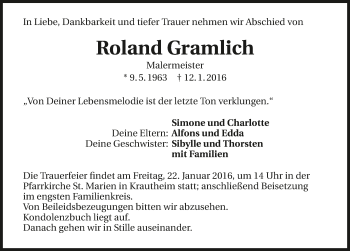 Traueranzeige von Roland Gramlich 