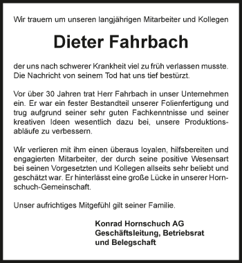 Traueranzeige von Dieter Fahrbach 
