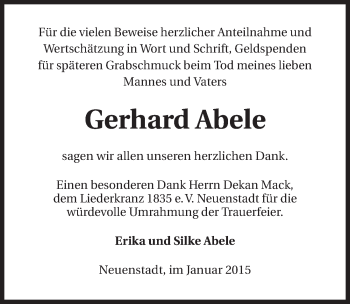 Traueranzeige von Gerhard Abele 