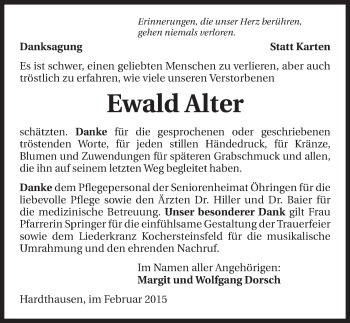Traueranzeige von Ewald Alter 