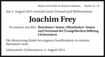 Traueranzeige von Joachim Frey 