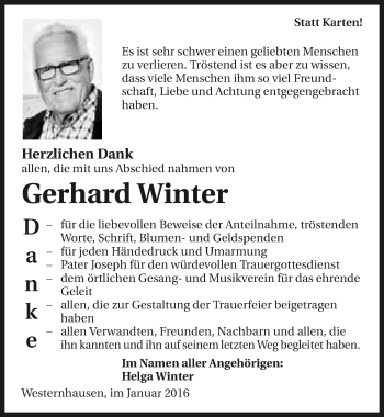 Traueranzeige von Gerhard Winter 