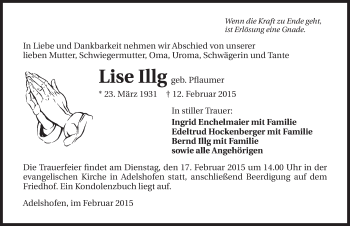 Traueranzeige von Lise Illg 