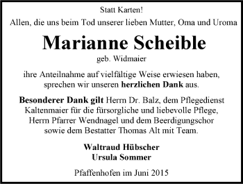 Traueranzeige von Marianne Scheible 