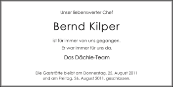 Traueranzeige von Bernd Kilper 