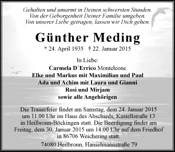 Traueranzeige von Günther Meding 