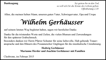 Traueranzeige von Wilhelm Gerhäusser 