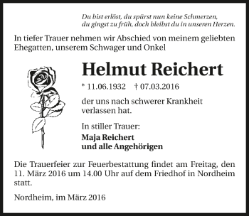 Traueranzeige von Helmut Reichert 