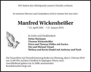 Traueranzeige von Manfred Wickenheißer 