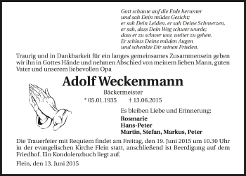 Traueranzeige von Adolf Weckenmann 