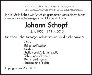 Traueranzeige von Johann Schopf 