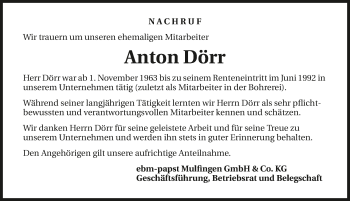 Traueranzeige von Anton Dörr 