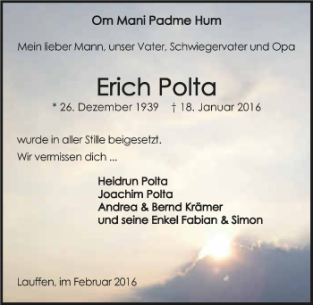 Traueranzeige von Erich Polta 