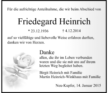 Traueranzeige von Friedegard Heinrich 
