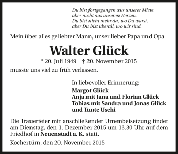 Traueranzeige von Walter Glück
