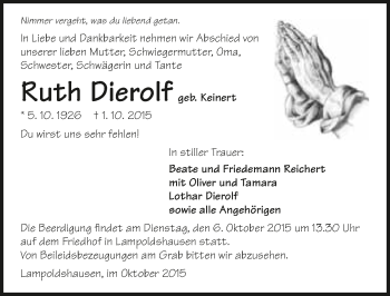 Traueranzeige von Ruth Dierolf 