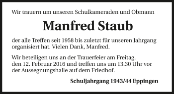 Traueranzeige von Manfred Staub 