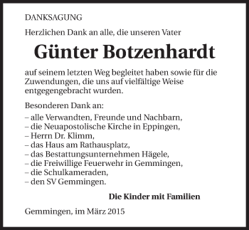 Traueranzeige von Günter Botzenhardt 