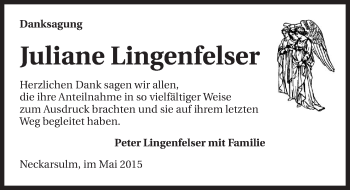 Traueranzeige von Juliane Lingenfelser 
