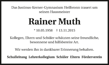Traueranzeige von Rainer Muth 