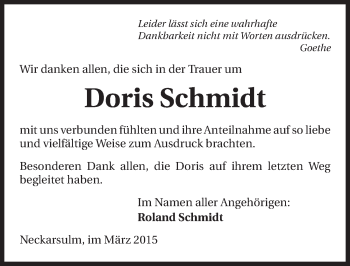 Traueranzeige von Doris Schmidt 